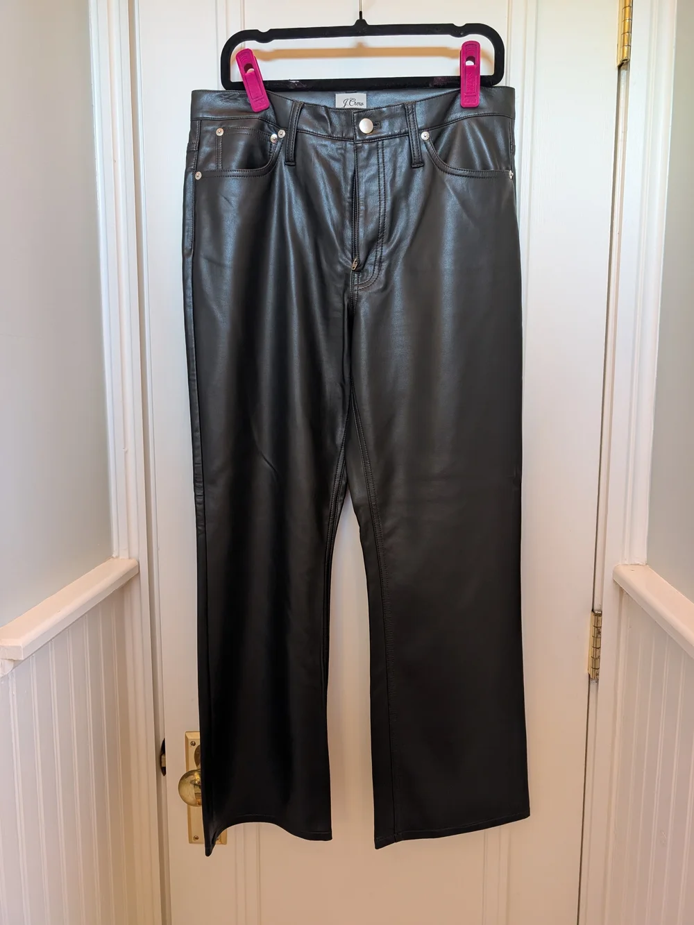 J. Crew Black Faux Leather Cropped Straight-Leg Pants